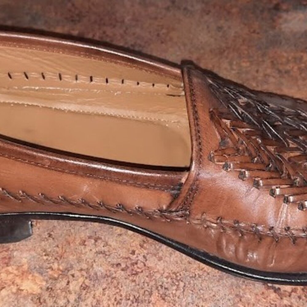 Florsheim Mens Vintage Leather Basket Weave Loafers US 11.5 Wide USA - Picture 6 of 7